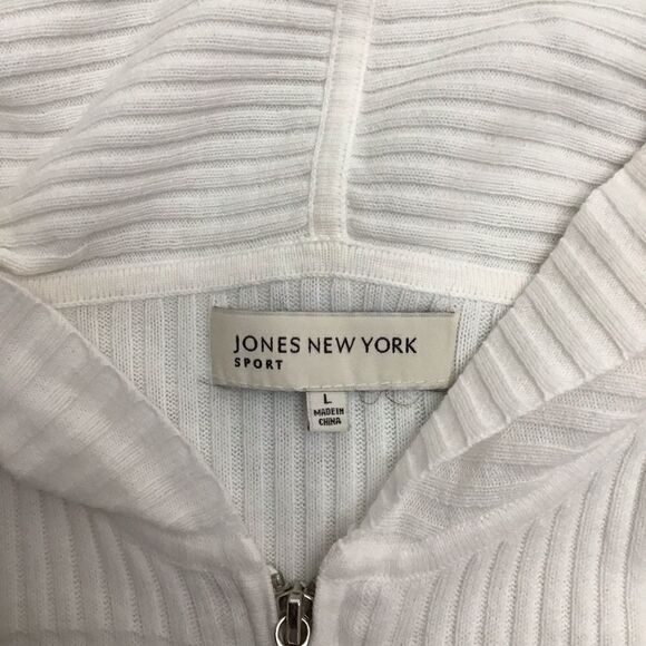 Jones New York ecru Knit Hood Cardigan Cream Off White Zipper 100% Cotton Large - Picture 3 of 12
